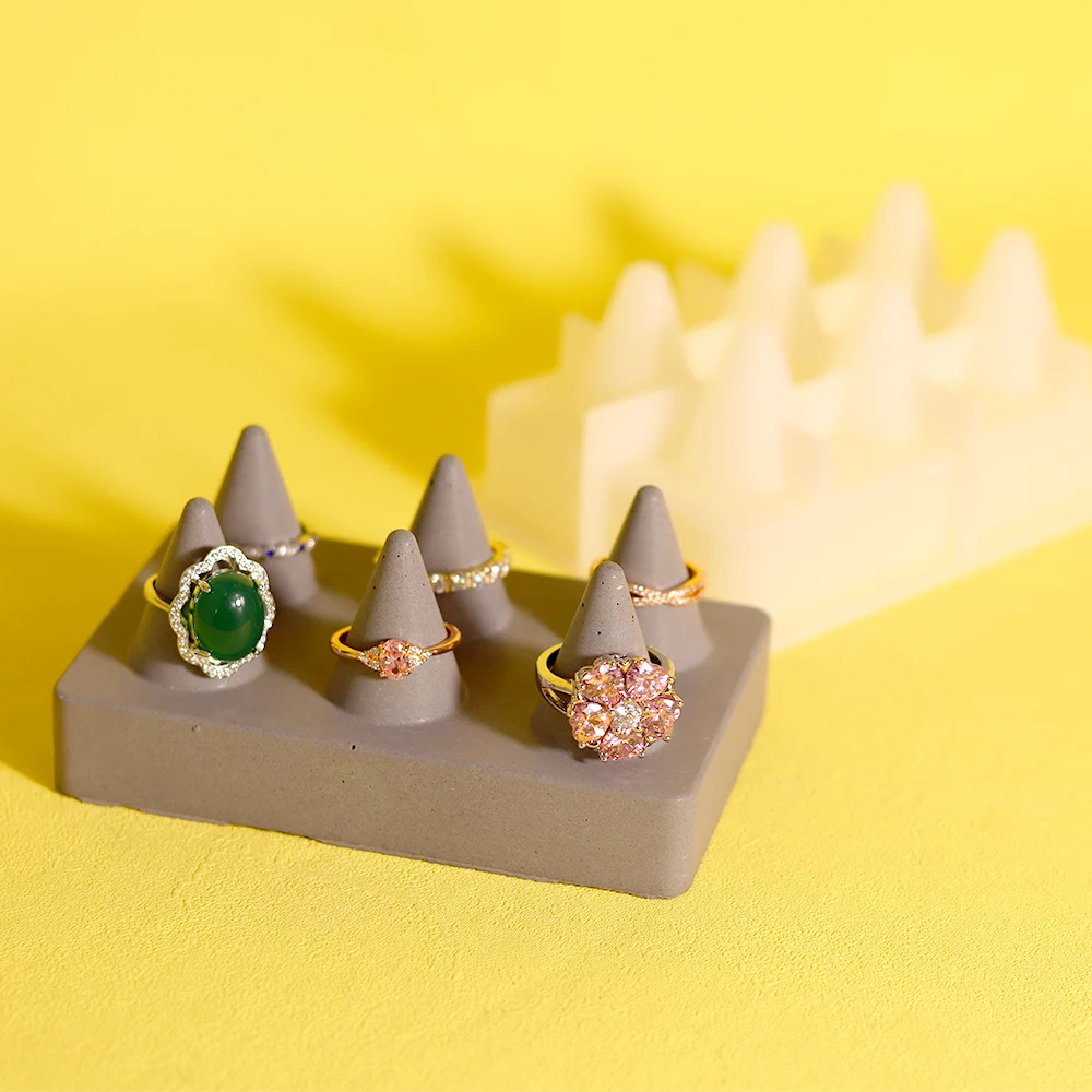 Ring Storage Tray Mold 6 Holes Ring Display Holder Silicone Resin Molds Jesmonite Concrete Plaster Jewelry Organizer Craft Mould