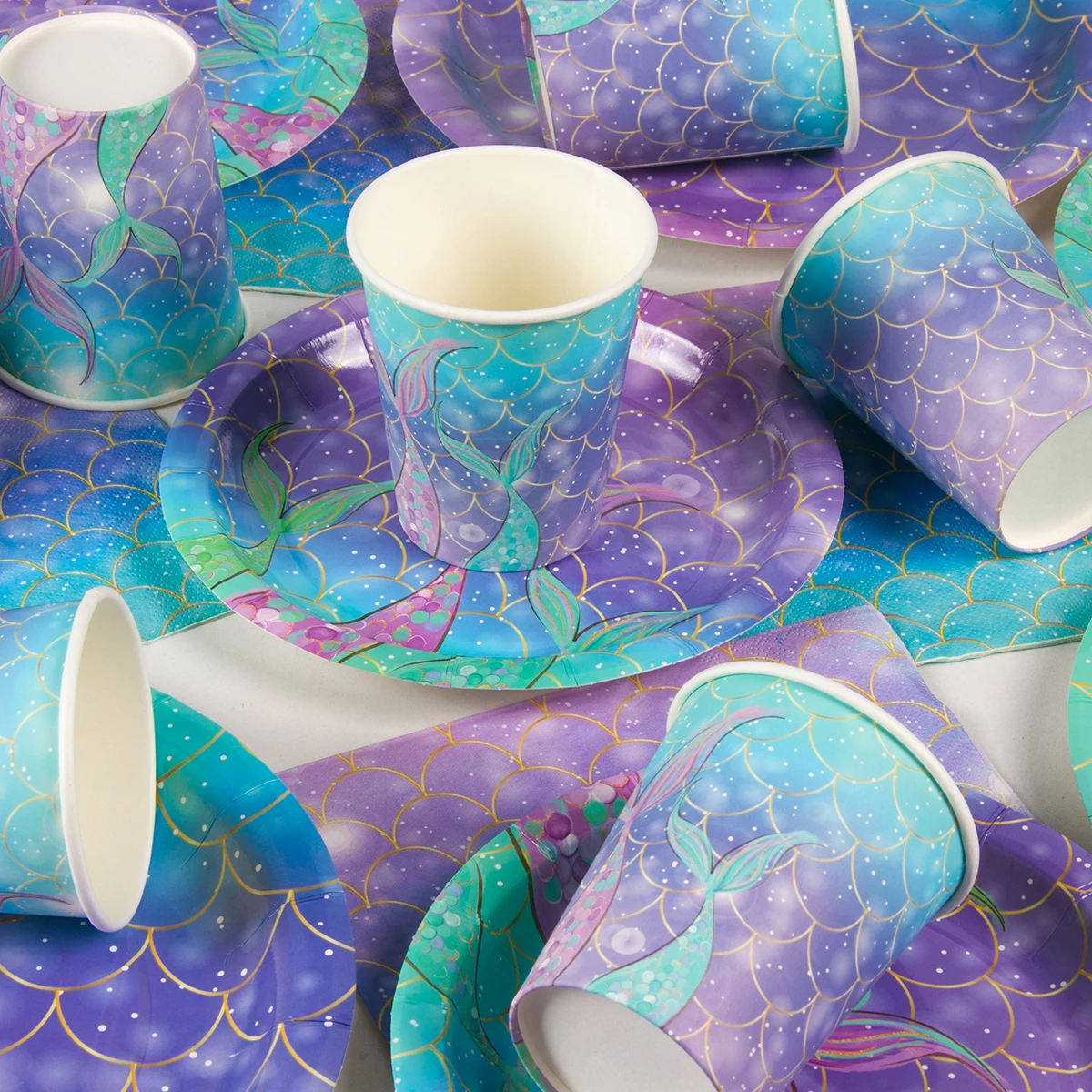 Mermaid Party Supplies Set - Disposable Plates Cups Napkins for Girls Birthday  Baby Shower