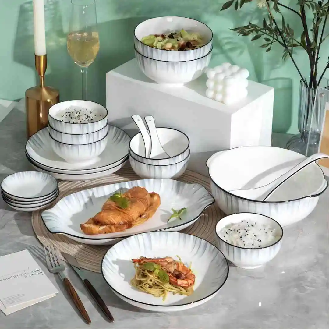 

Bowl Set Household Tableware High Appearance Level Plain And Elegant Utensil Type Variety Six People Food 32 Sets Rich Gift Box