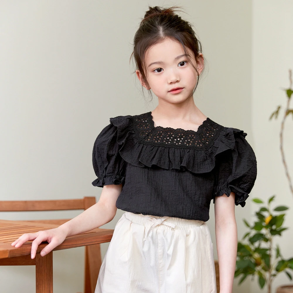 

Blouses Girls Summer Kids Shirts 6 to 12 years Ruffles Lace Top Clothes For Children Korean Children's Clothing 2023