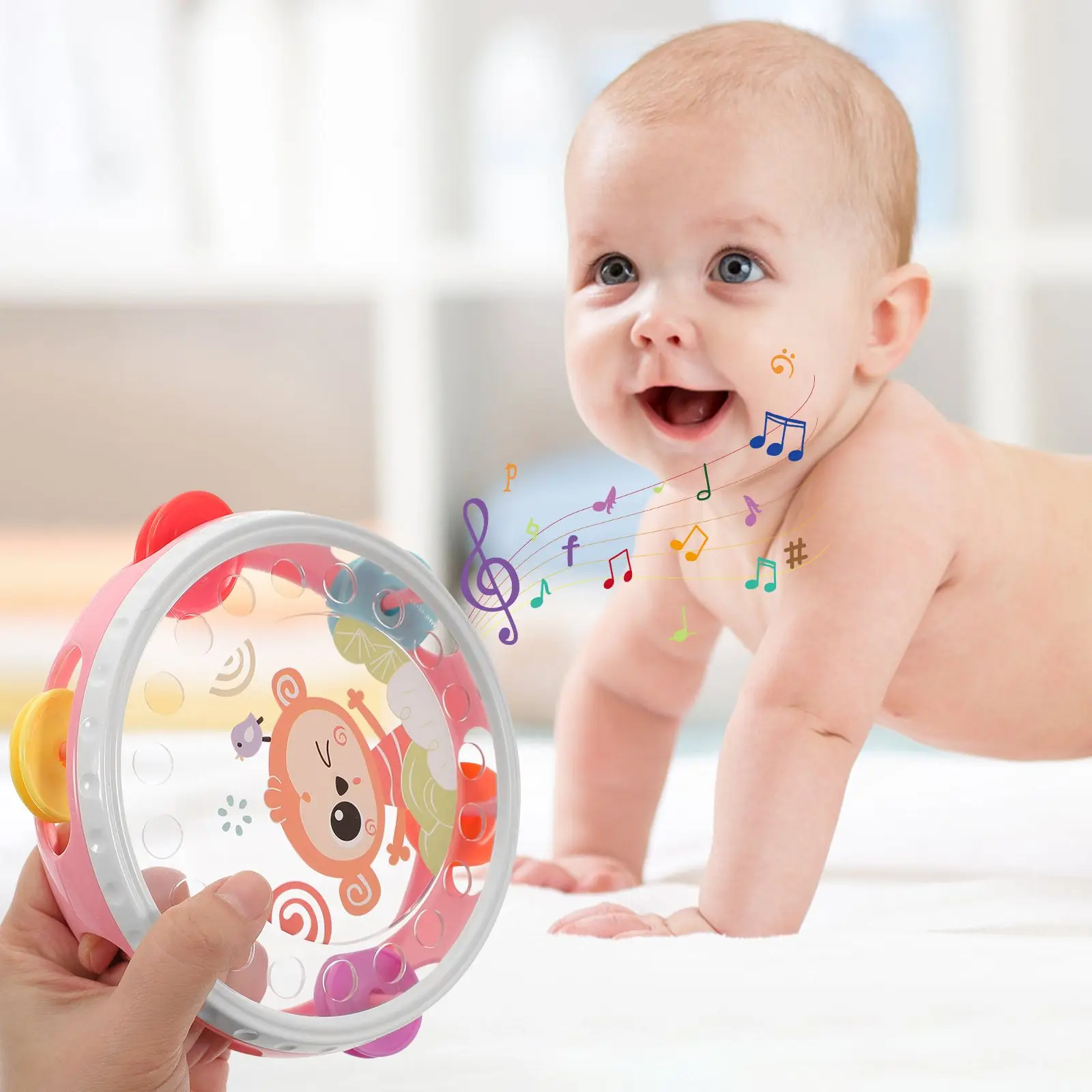 Tambourine for Kids Children Handheld Musical Instruments Light Party Adults Percussion Toys Delicate Hand Bells Cartoon Rhythm