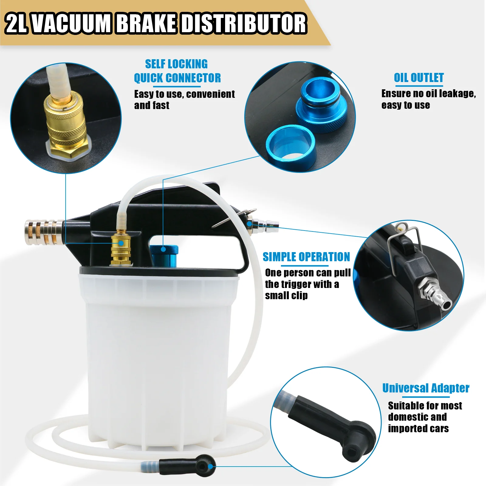 2l vacuum brake release kit pneumatic explosion-proof shunt pressure reducing vacuum pump brake fluid refueling tool set brake fluid bleeder
