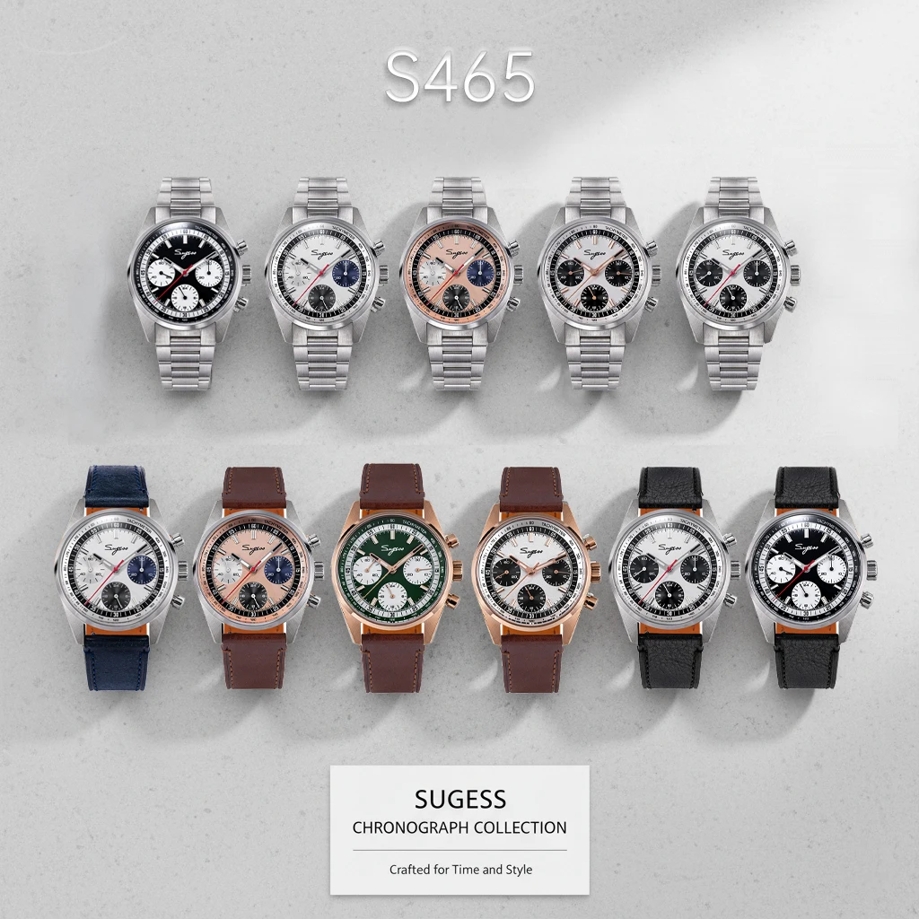 Sugess Mens Watch 38mm Chronograph Mechanical Wristwatches Tianjin Gooseneck Movement Sapphire Crystal Roulette Dial S465 new S63a1d6a72aa444fe81f51790da3703e19