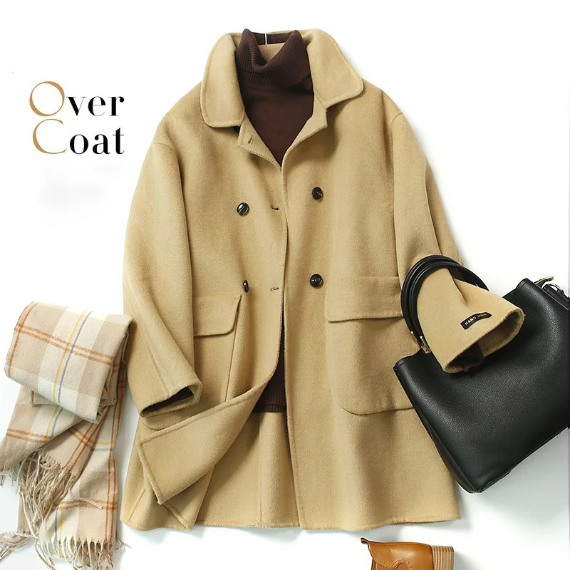 

Winter Clothes Women Preppy Style Turn-down Collar Loose Solid Double-sided Wool Coat Classical Woolen Overcoat for Female