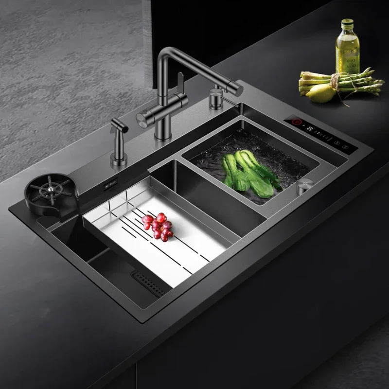 Integrated intelligent water catalyst fruit and vegetable cleaning kitchen multifunctional cup washer sink double tank