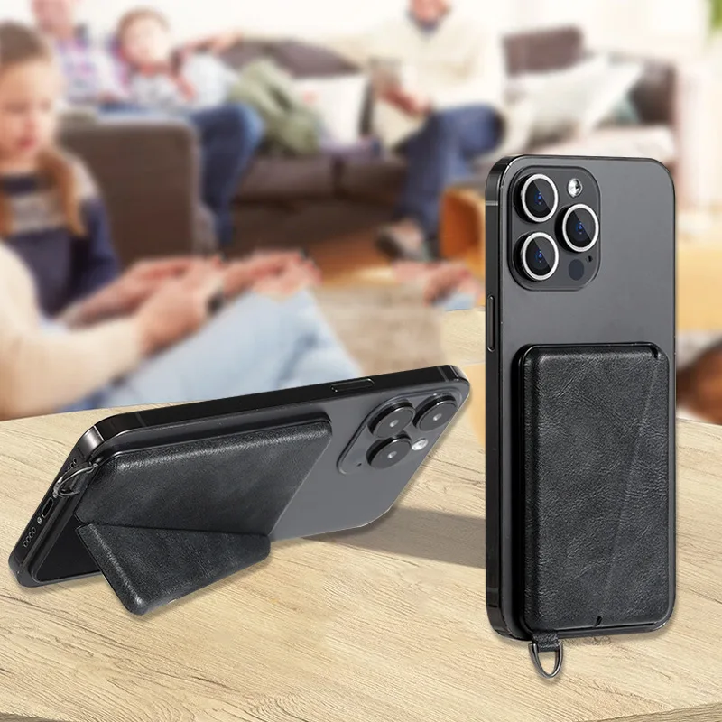 Leather Card Holder Credit Card Case Strong Magnetic Phone Bracket for iPhone Magnet Stand