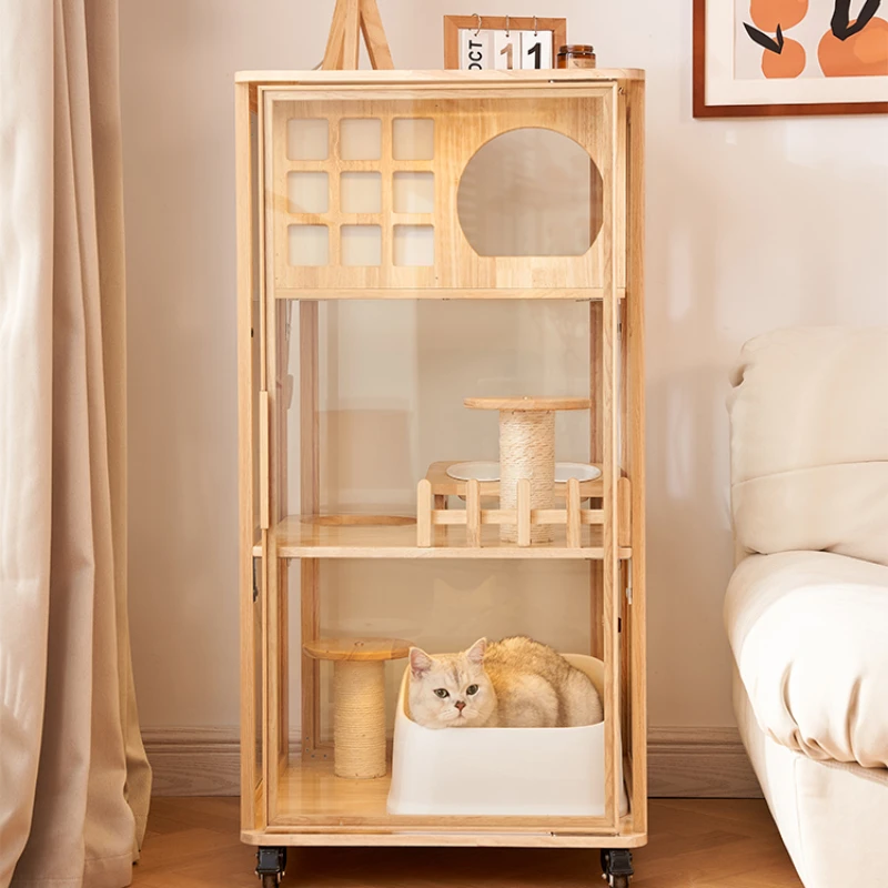 

Кошачья вилла, кошка, клетка для дома, не занимающая много места, роскошный шкаф для кошек из массива дерева, панорамная стеклянная кошачья комната, настраиваемая кошачья будка