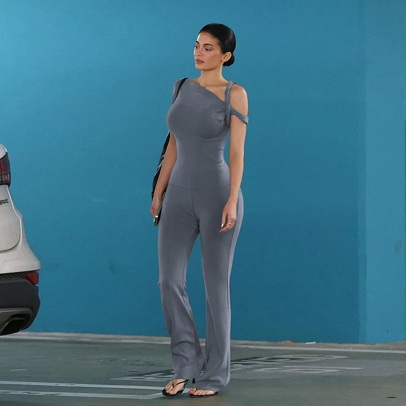 Fashion One Shoulder Backless Pants Suit Summer Solid Color Casual Slim Elegant Pants Suit Women's Pants Suit 2-piece Set 23 Fashion One Shoulder Backless Pants Suit Summer Solid Color Casual Slim Elegant Pants Suit Women's Pants Suit 2-piece Set