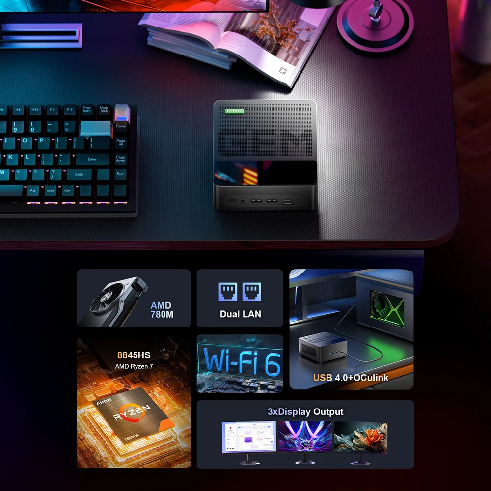Mini PC Chatreey GEM R7 8845HS 7840HS 780M R9 6900HX 680M Gaming Desktop Computer WiFi 6/Bluetooth 5.2/OCuiLink/HDMI/USB 4