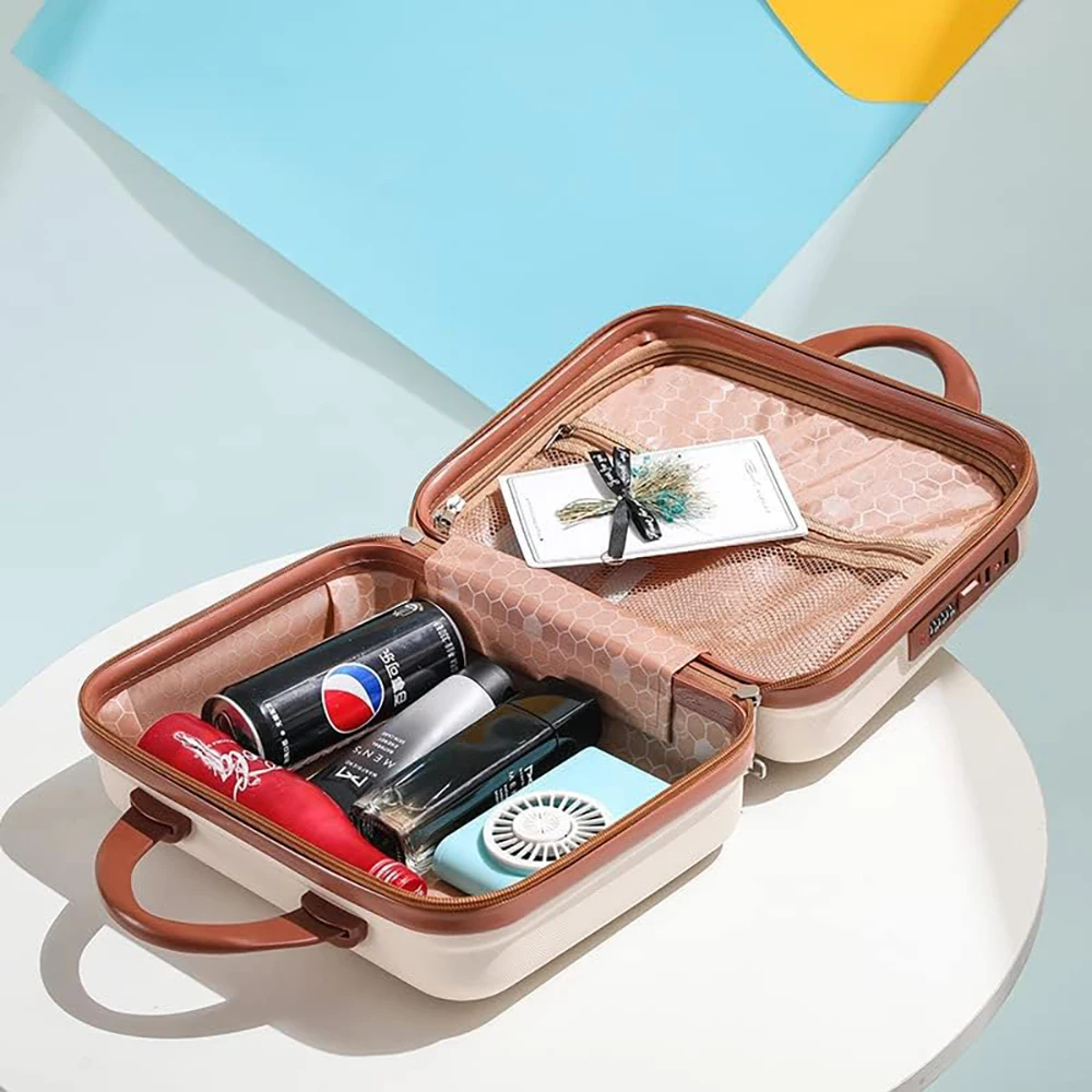 Travel Cosmetic Bag 14-inch Small 3D Bear Hand Luggage with Lock Password Women Makeup Travel Case for Toiletries Cartoon Storage Suitcase Organizer