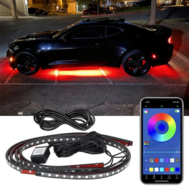 Tira de luces LED RGB para debajo del coche, luz de neón, 4 piezas, 12V,  IP65, Control por aplicación, 60, 90, 120cm - AliExpress