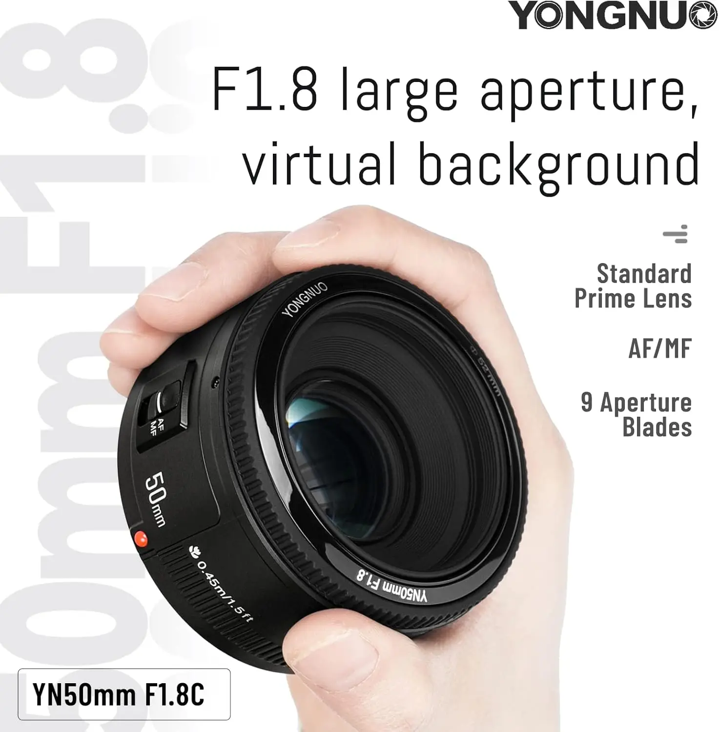 YONGNUO YN50mm F1.8C Large Aperture Auto Focus Lens 50MM F1.8 for Canon EF Mount