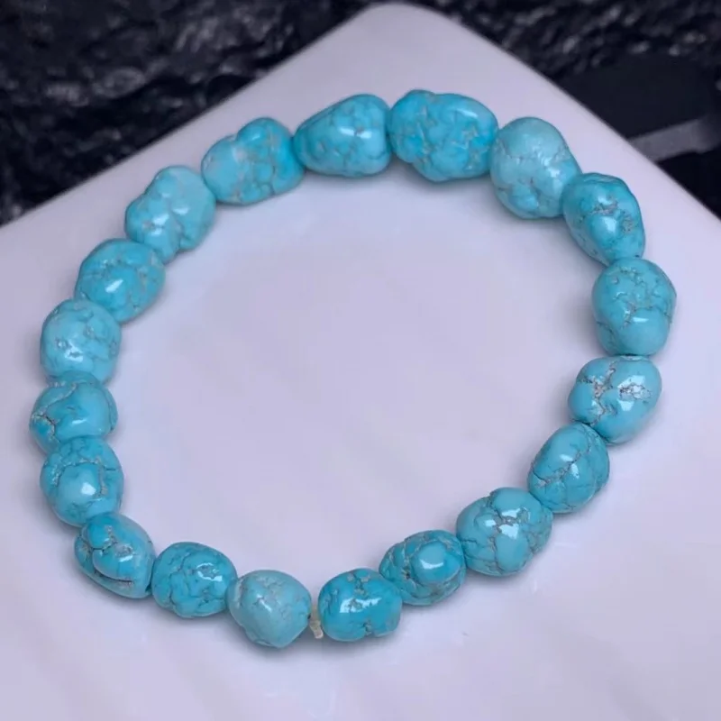 

Raw Ore Turquoise with Shape Wholesale Single Ring Bracelet High Porcelain Blue Background Regular Hand Toy Easy to Cha