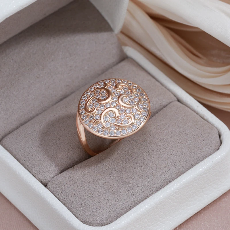 SYOUJYO Big Size 585 Rose Gold Color Round Rings For Women Natural Zircon Full Paved Fine Jewelry Trendy Rings Luxury Design
