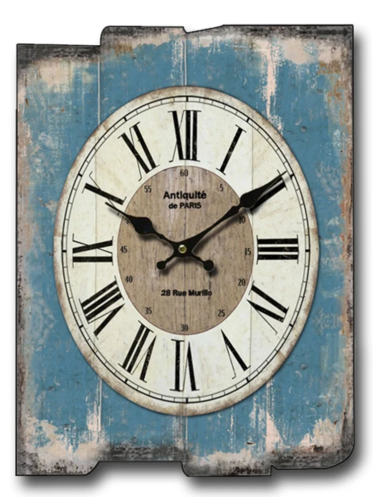 Large Square Wall Clock Retro Wood Vintage Clocks Color:A-86;Sheet Size:30X40CM