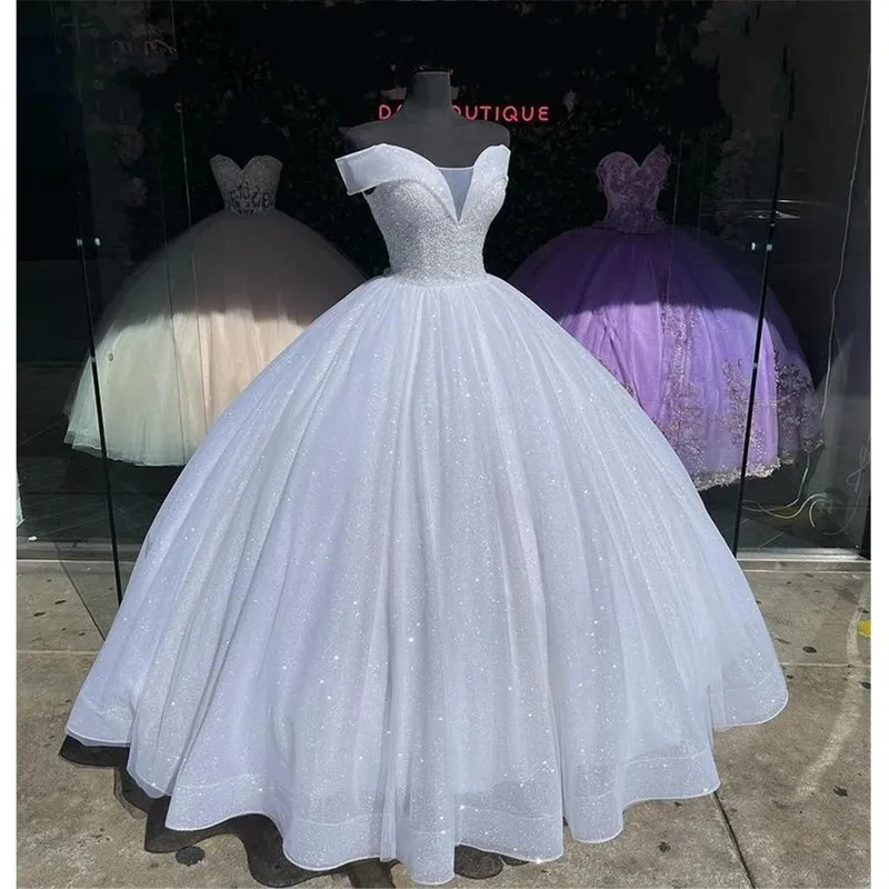 ANGELSBRIDEP Off-Shoulder White Quinceanera Dresses Vestidos De 15 Anos Skirt Gillter Birthday Princess Party Gowns