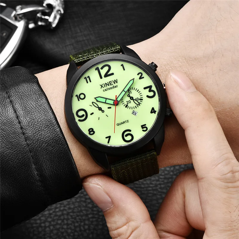 Men Genuine XINEW Brand Cheap Watches Casual Nylon Band Army Sports Date Quartz Watch Black Erkek Barato Saat Montre Homme 2024