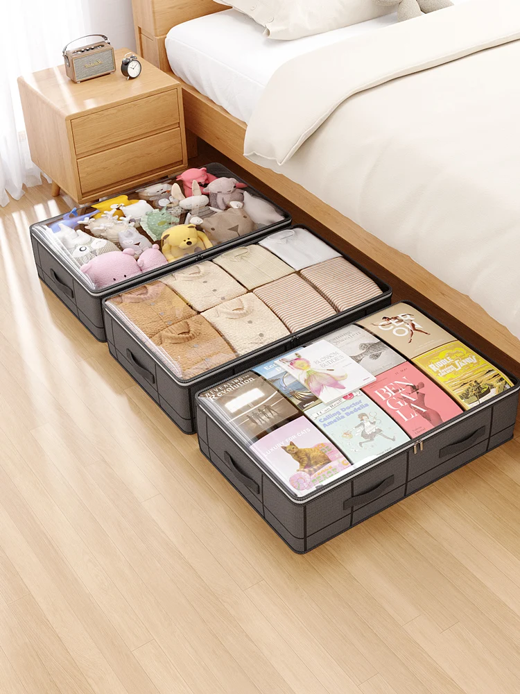 Heavy-duty under-bed storage bag Foldable storage box with large transparent window suitable for closets Dorm bedding clothes 6