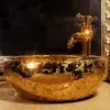 Luxury Gold Glazed Ceramic Vessel Sink Bowl Dia.16.4" Handmade Vintage Traditional Premium Quality Vanity Top Bathroom Restroom 3