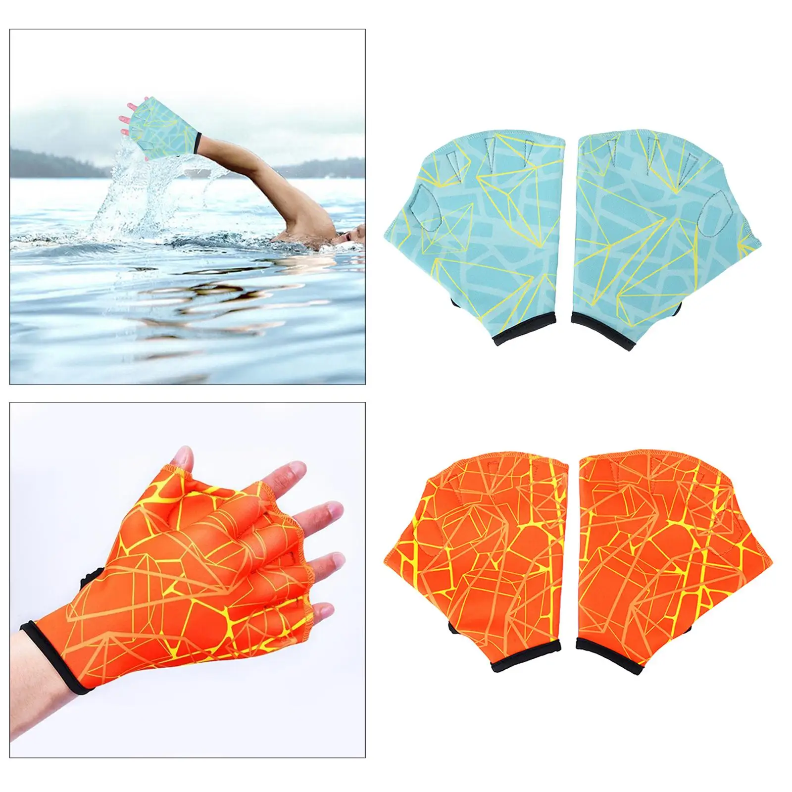 Swimming Webbed Gloves Water Aerobics Surfing Water Resistance Training Gloves with Wrist Strap