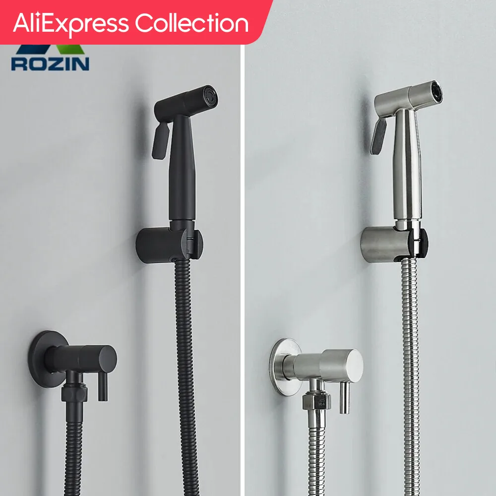 AliExpress Collection Black Single Cold Water Toilet Bidet Sprayer Faucet Bathroom Stainless Steel 304 Nickel Shower Bidet Wall