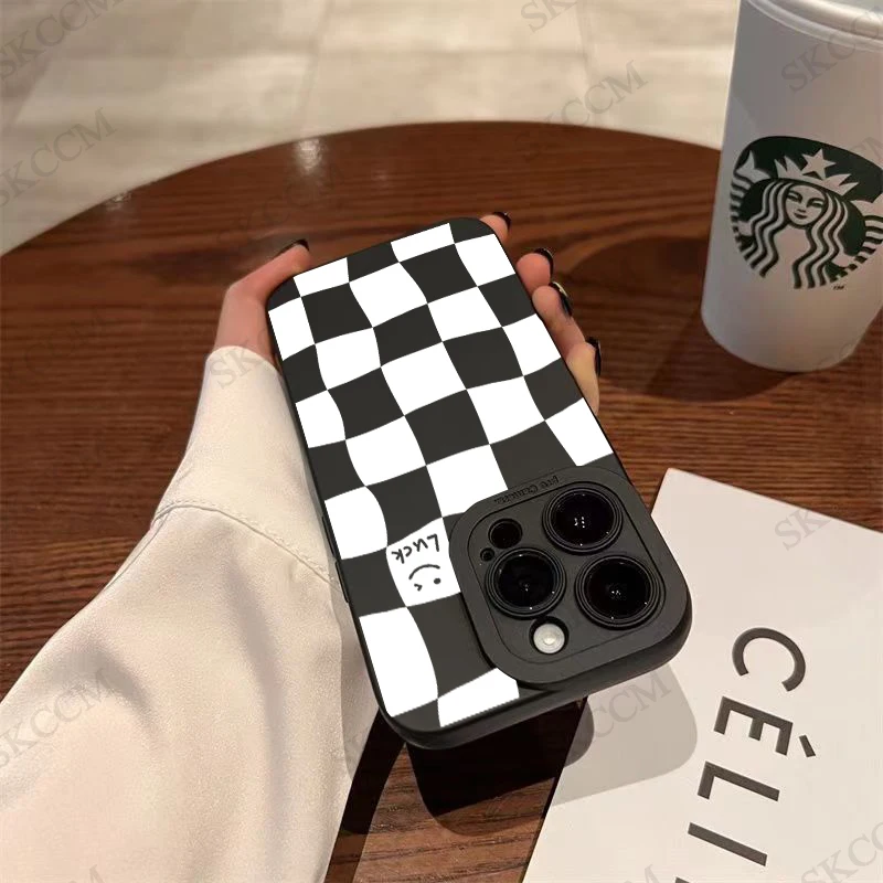 Matte White Grid Shockproof Fashion Phone Case - Stylish Back Cover
