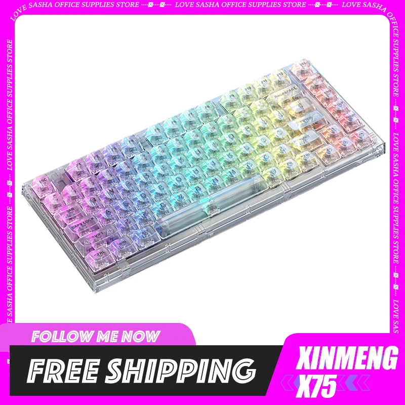 

Прозрачная Беспроводная Bluetooth клавиатура Xinmeng X75, 82 клавиши, 2,4 ГГц/Проводная прокладка, Rgb подсветка, Keybgoard для ПК, подарки для мужчин