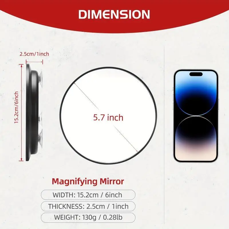 Clean and traceless three-suction bathroom mirror 45 inches 114CM 20 times 30 times magnifying glass concave mirror perfect