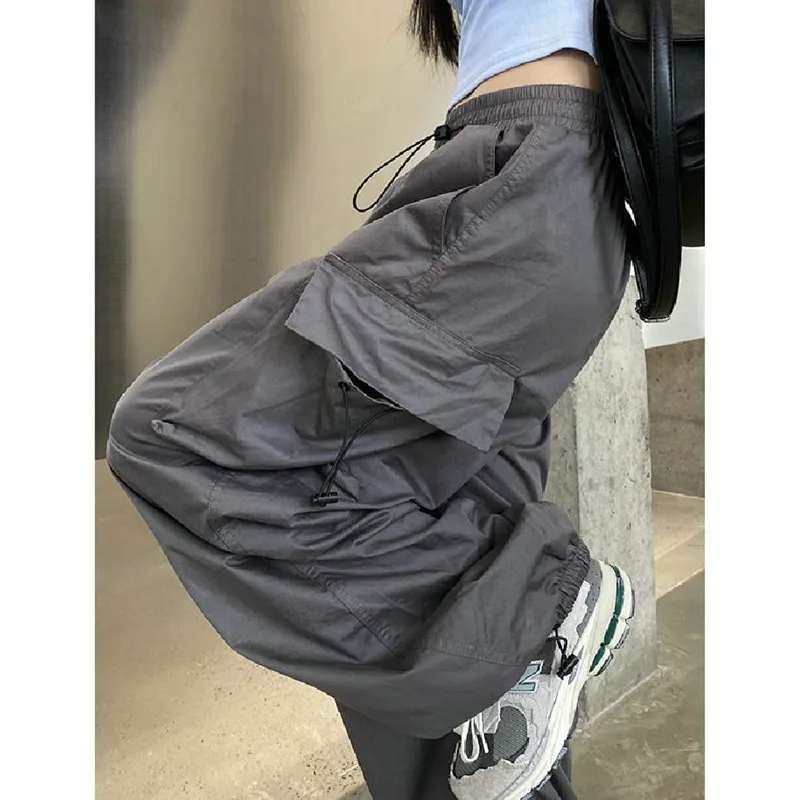 Women's Retro Baggy Straight Trousers Casual Cargo Pants Wide Leg Pockets Joggers Streetwear New Fashion Y2k