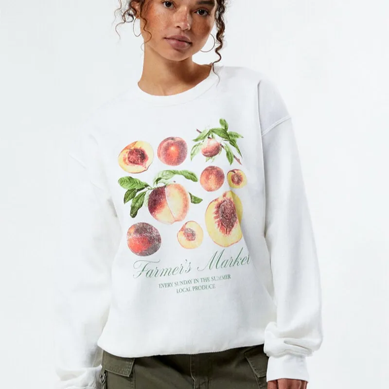 

Y2K свитшот с изображением фруктов, пуловер, топ с милым мультяшным принтом фруктового дерева, зимняя одежда, Женская Повседневная Толстовка для отпуска