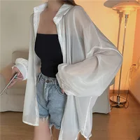 Semi Sheer Long Sleeve Shirt for Women Shimmer Button Down Collared Plain Lightweight Shirt Spring Summer Chic Tops Outfit - Image 2