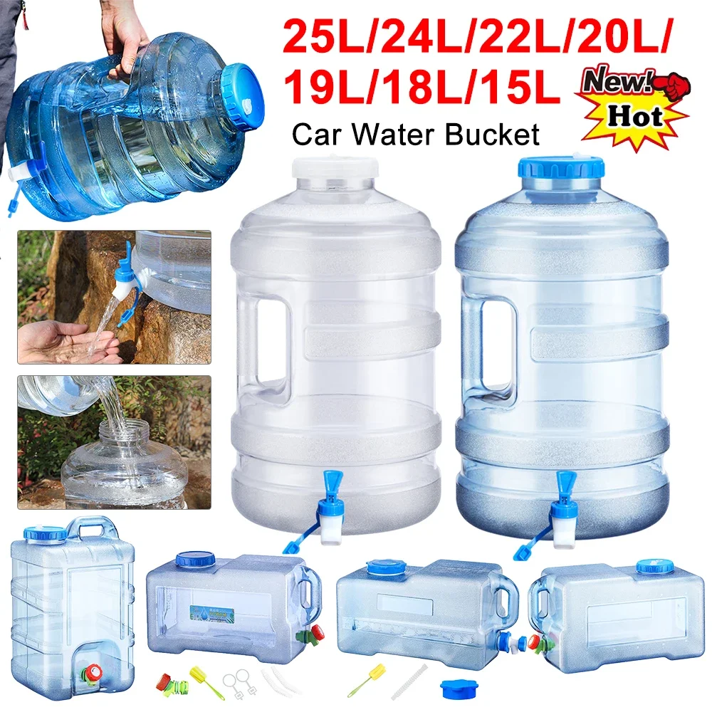 15/18/19/20/22/24/25L Car Water Bucket Large Capacity Drinking Water Bucket with Faucet Portable Car Driving Pure