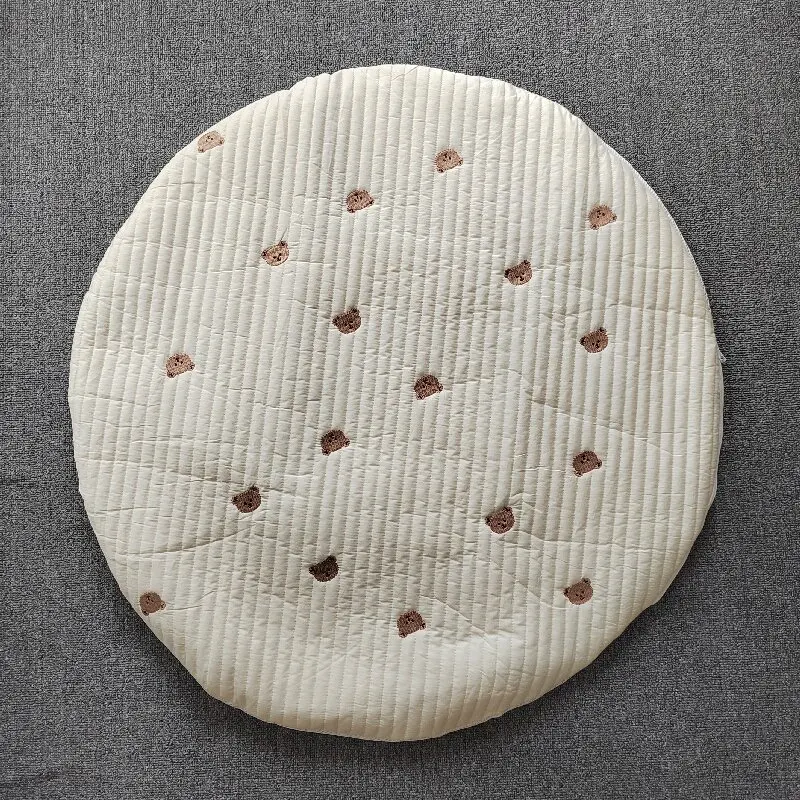 탈착식 면 곰 자수 패드 바닥 깔개,  크롤링 매트, 부드러운 지퍼, 어린이 방 놀이 매트, 85*85 라운드 카펫