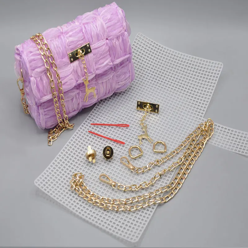 DIY Hand Stricken Häkeln Taschen Material Kit Woven Beutel, Der Werkzeug Kreuz Stich Mesh Kunststoff Leinwand Blätter Set Handgemachte Handtasche kit – Detail 2