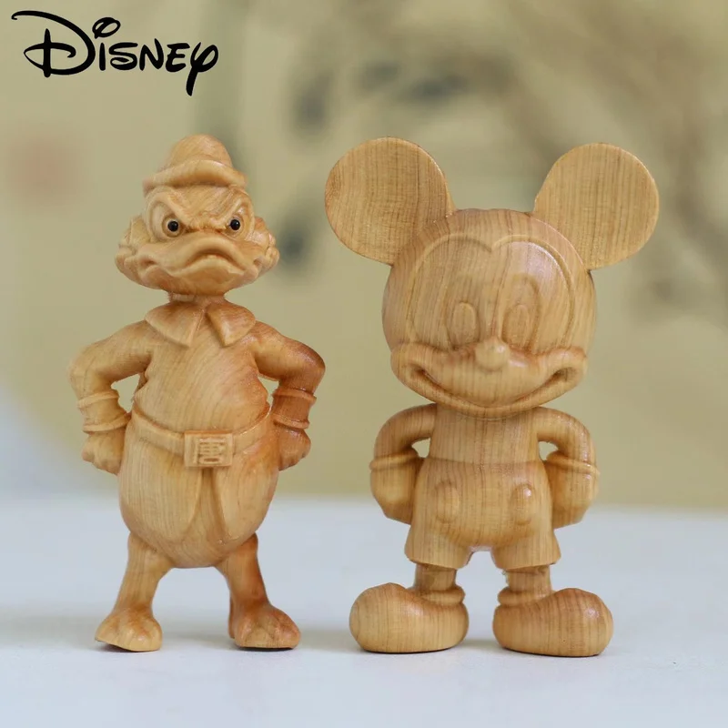 

7.5cm Disney Mickey Mouse Donald Duck Creative Carving Ornaments Mini Wooden Crafts Tabletop Decoration Cartoon Kawaii Figurines