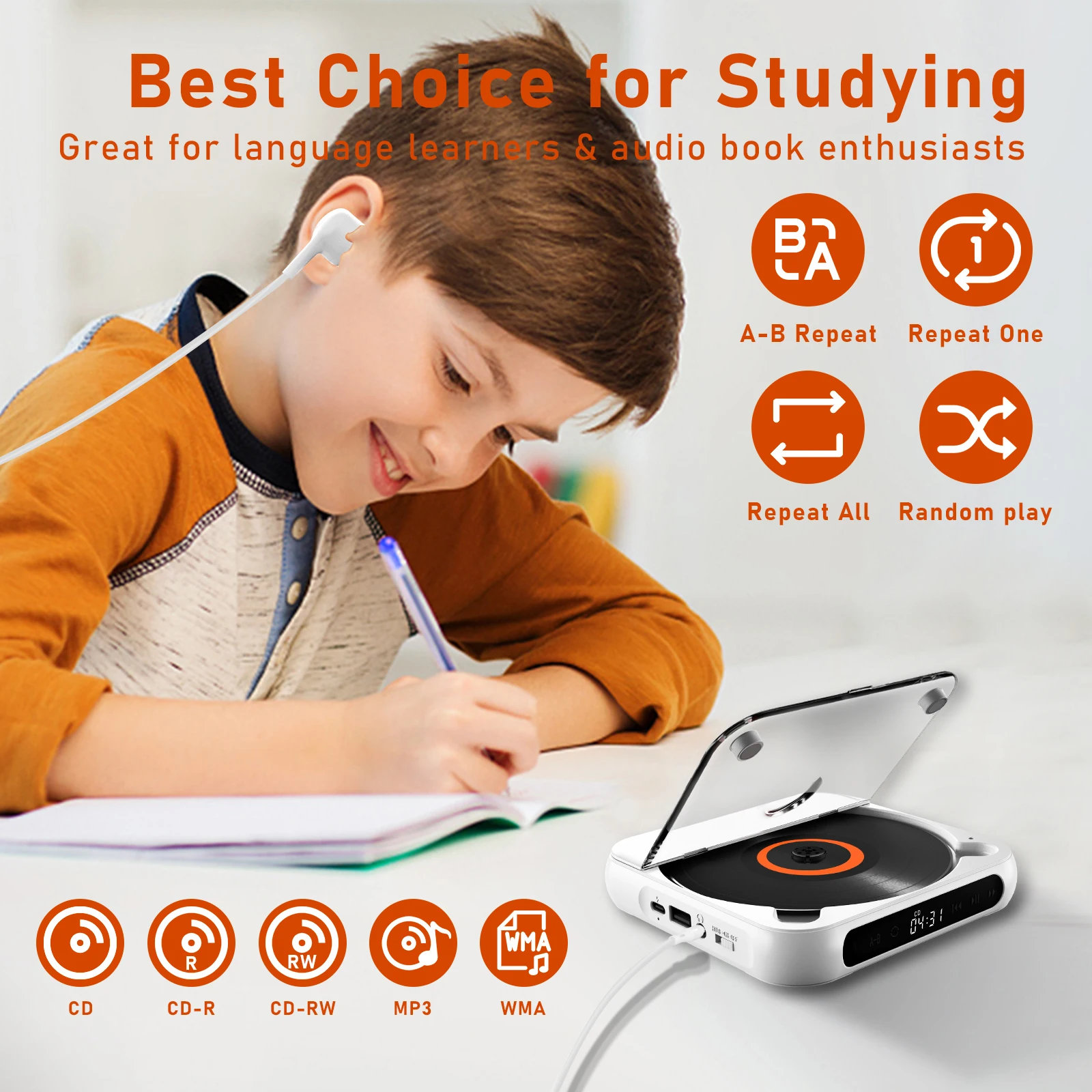 KC918 CD Player - Portable Bluetooth Speaker, LED Screen, Stereo Player, HIFI Sound Quali, Built in 2000mAH Rechargeable Battery 4