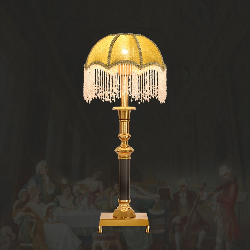 

Classic French Brass Table Lamp Decorative Fabric Night Lights European Bedroom Bedside Copper Desk Light