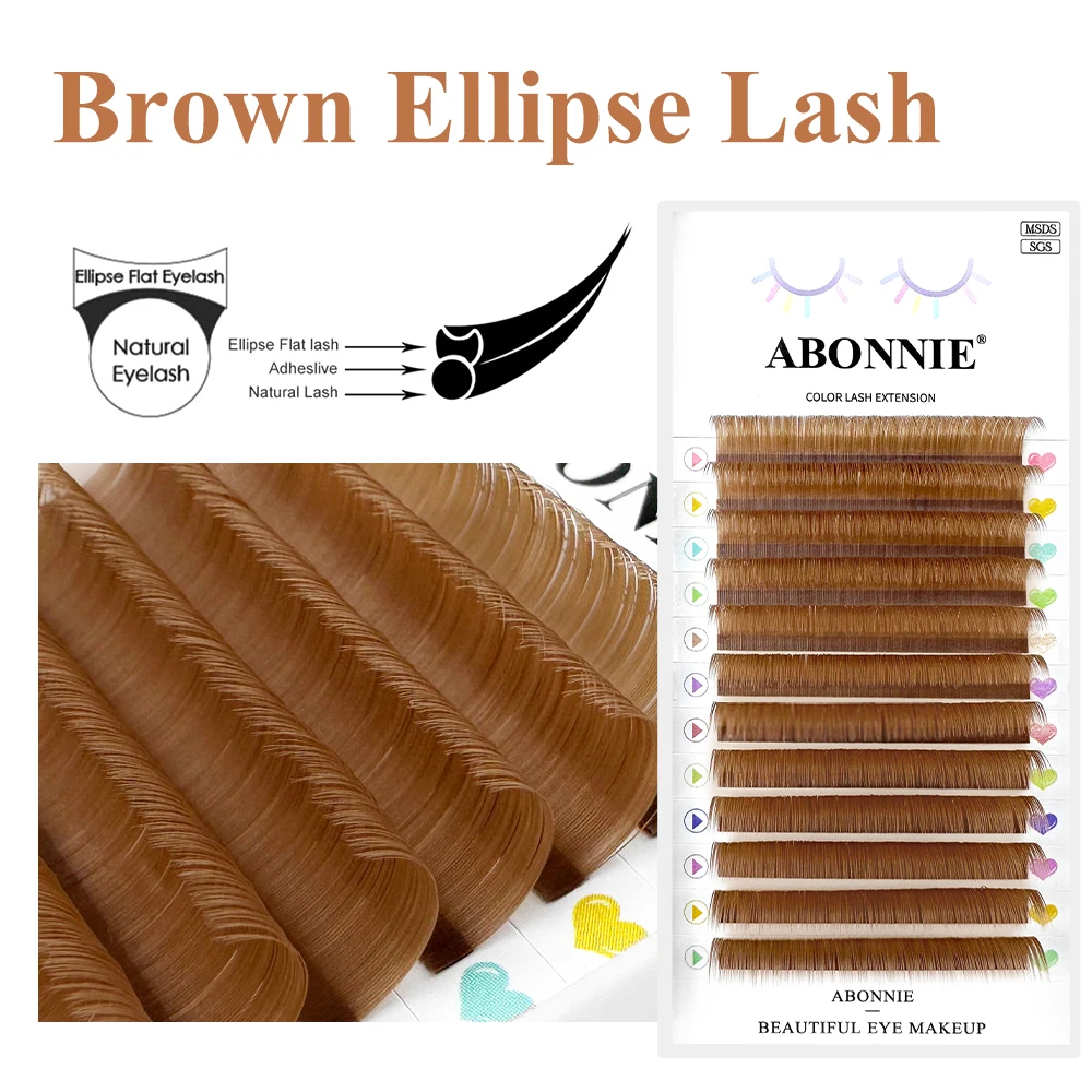 

Abonnie Split Tips Flat Eyelashes Extension Ultra Soft Ellipse Flat Lashes Brown Colored Individual Eyelashes