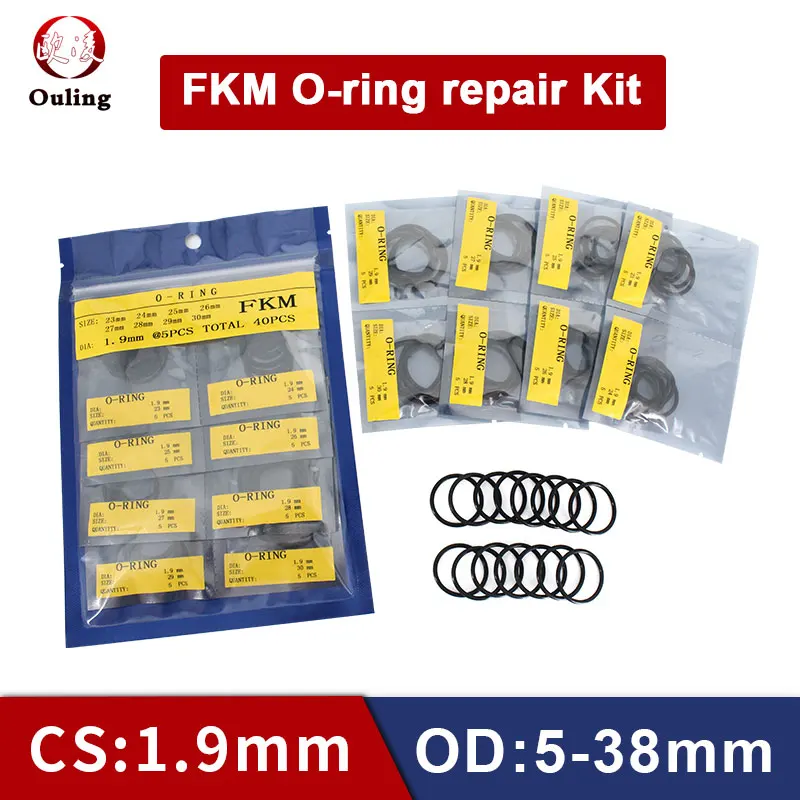 

Комплект уплотнительных колец из флюоровой резины, черный цвет, FKM CS1.9mm O5-38 * 1,9mm, маслостойкая и износостойкая прокладка, уплотнительное кольцо высокого давления