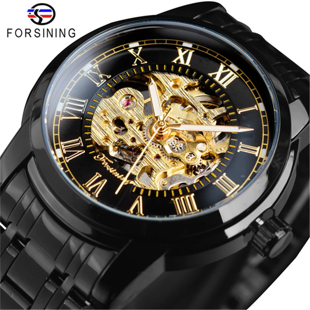 Orologio Uomo Forsining Automatico Scheletro: Meccanico A Carica Automatica, Cinturino Pelle, Quadrante Nero