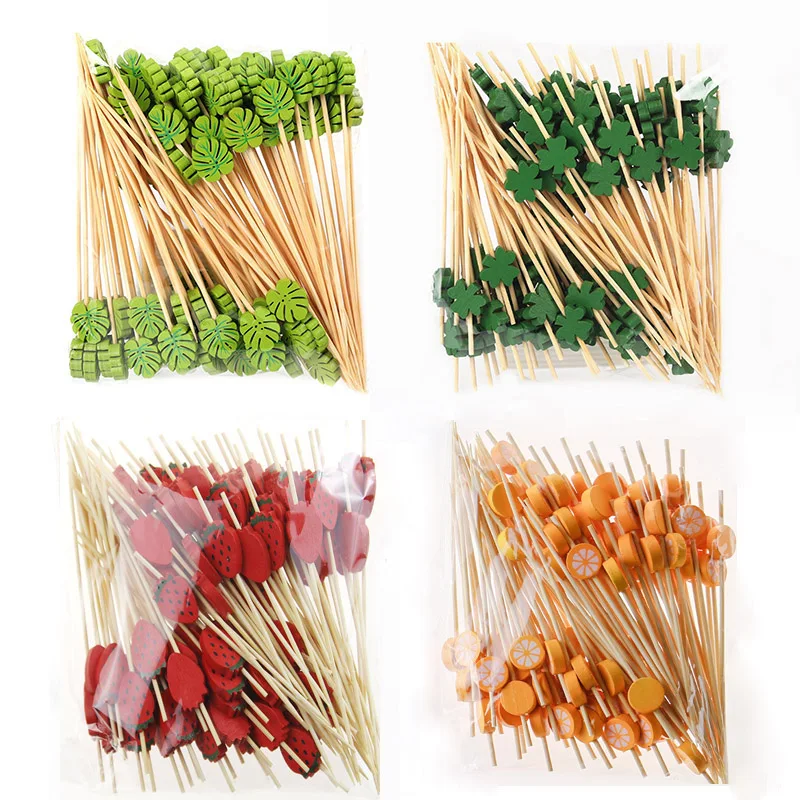 100 قطعة أسياخ الخيزران القابل للتصرف الغذاء يختار بوفيه كب كيك الفاكهة شوكة حفلة كعكة الحلوى سلطة الخضار العصي مسواك سيخ