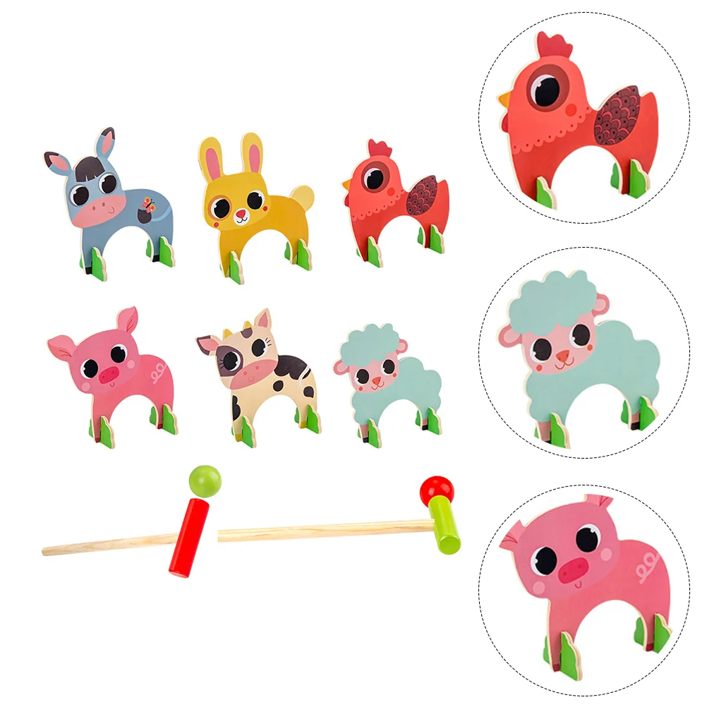 

1 Set Croquet Game Set Cartoon Croquet Wooden Mallet Colored Sports Educational Parent Child Interactive for Lawn Backyard