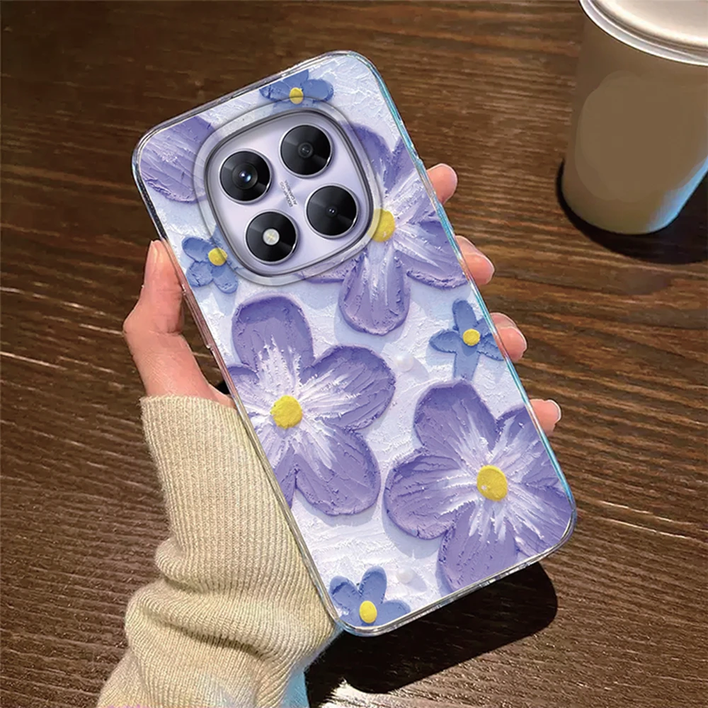 Transparent Clear Silicone Phone Case with Rose Flower and Daisy Oil Painting Design