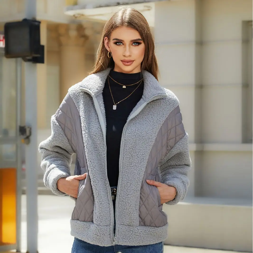 New Designed Women Fashion Coat Velvet Long Sleeve Lapel Collar Solid Color Loose Zipper Western Style Ladies Coat For Autumn yuxinfeng autumn 2023 ladies designed jeans tie dyed personalized printed more than a pocket loose cargo pants straight pants