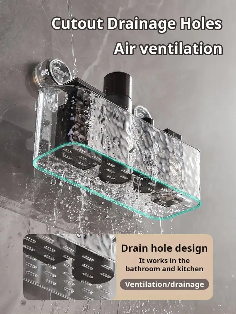 Light Luxury Style Glacier Pattern Suction Cup Shelf Bathroom Shower Punch-Free Wall Mounted Storage Rack Draining Basket Holder 4