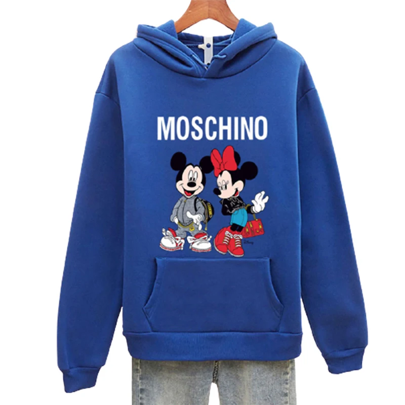Disney Hoodie Women Mickey Mouse   Fall Winter Fashion Loose Simple Plus cashmere  Cartoon Streetwear Pullover Clothes