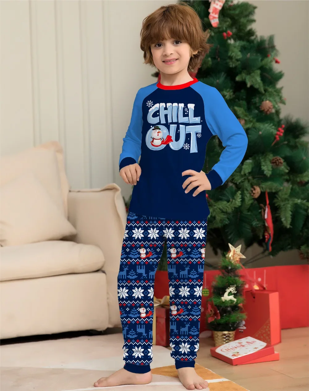 Letter Patchwork Print Christmas Pajamas Family Matching Outfits Parent-child  Clothing 2 Set Baby&Dog Romper Pjs Xmas Look 6