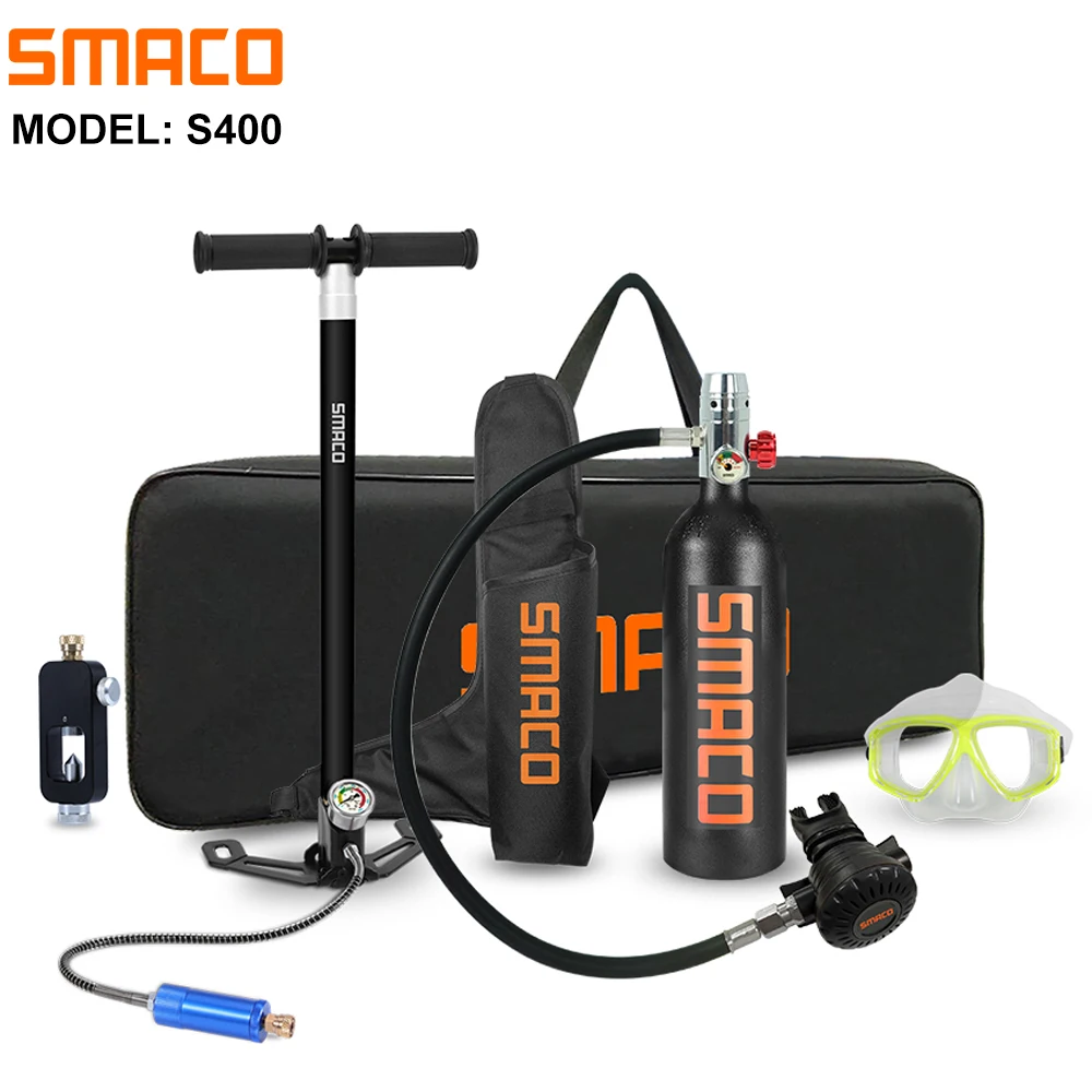 SMACO S400 Plus Mini-Tauchset Atemschutz-Luftpumpe für Sauerstofftanks 6 in 1 