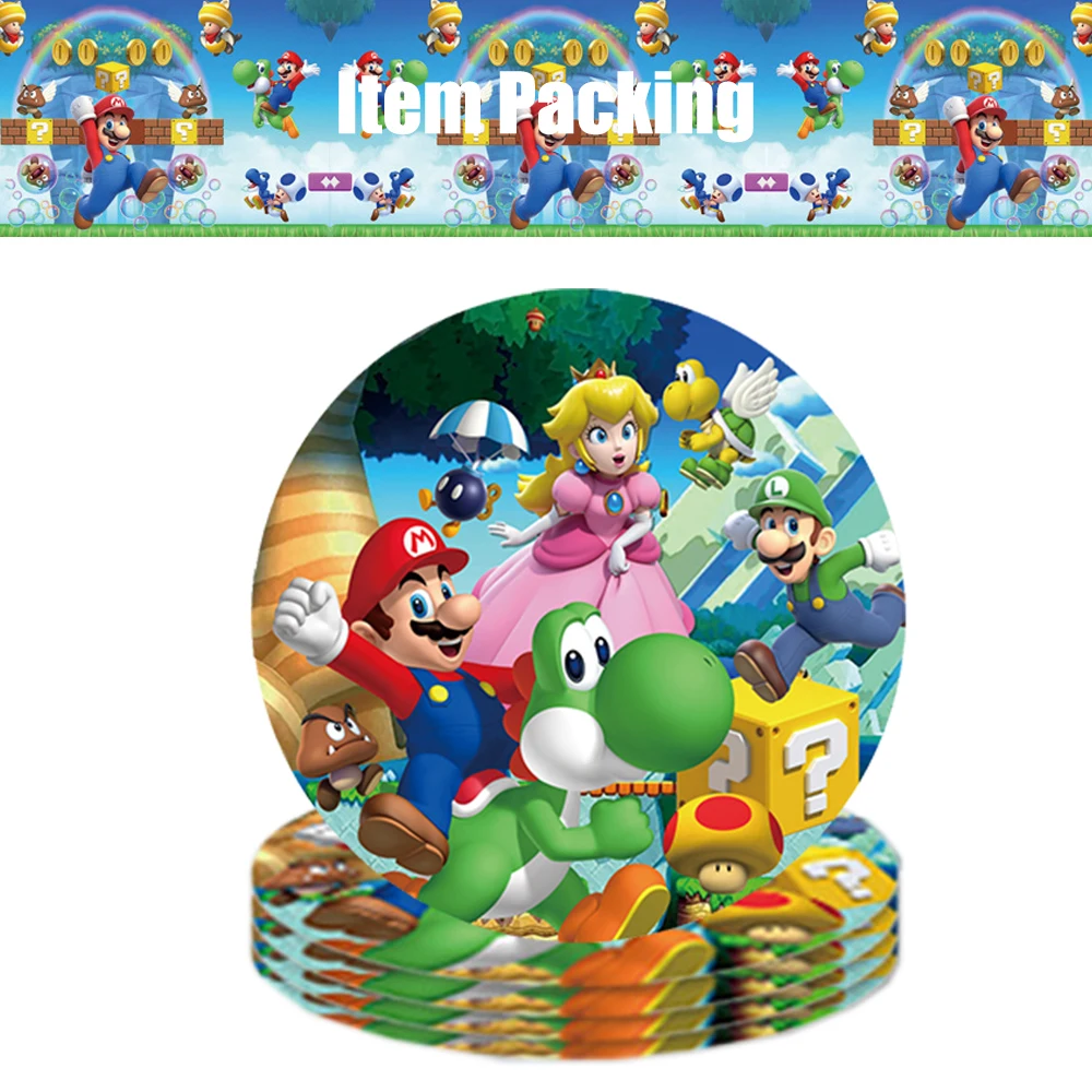 Gold Coin Game Happy Birthday Flag Marios Bros Birthday Party Decoration Party Supplies Paper Tableware Super Bro Tablecloth