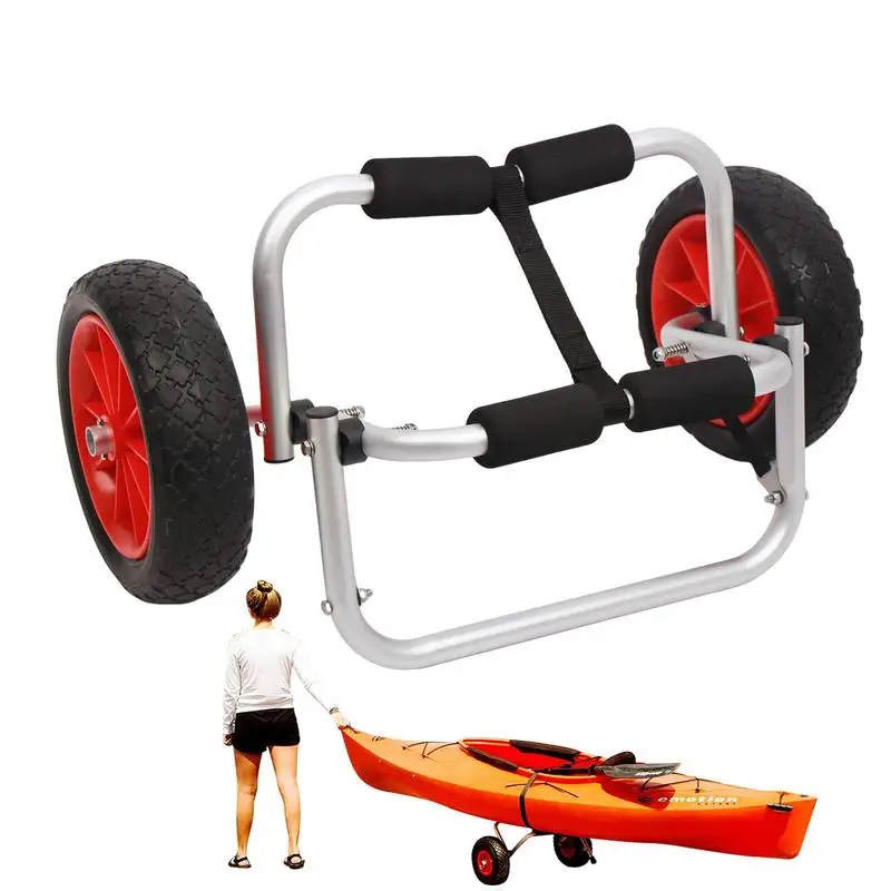 

Portable Folding Trolley Kayak Carrier Cart With Removable Inflatable Wheel And Aluminum Rubber Universal Canoe Trailer